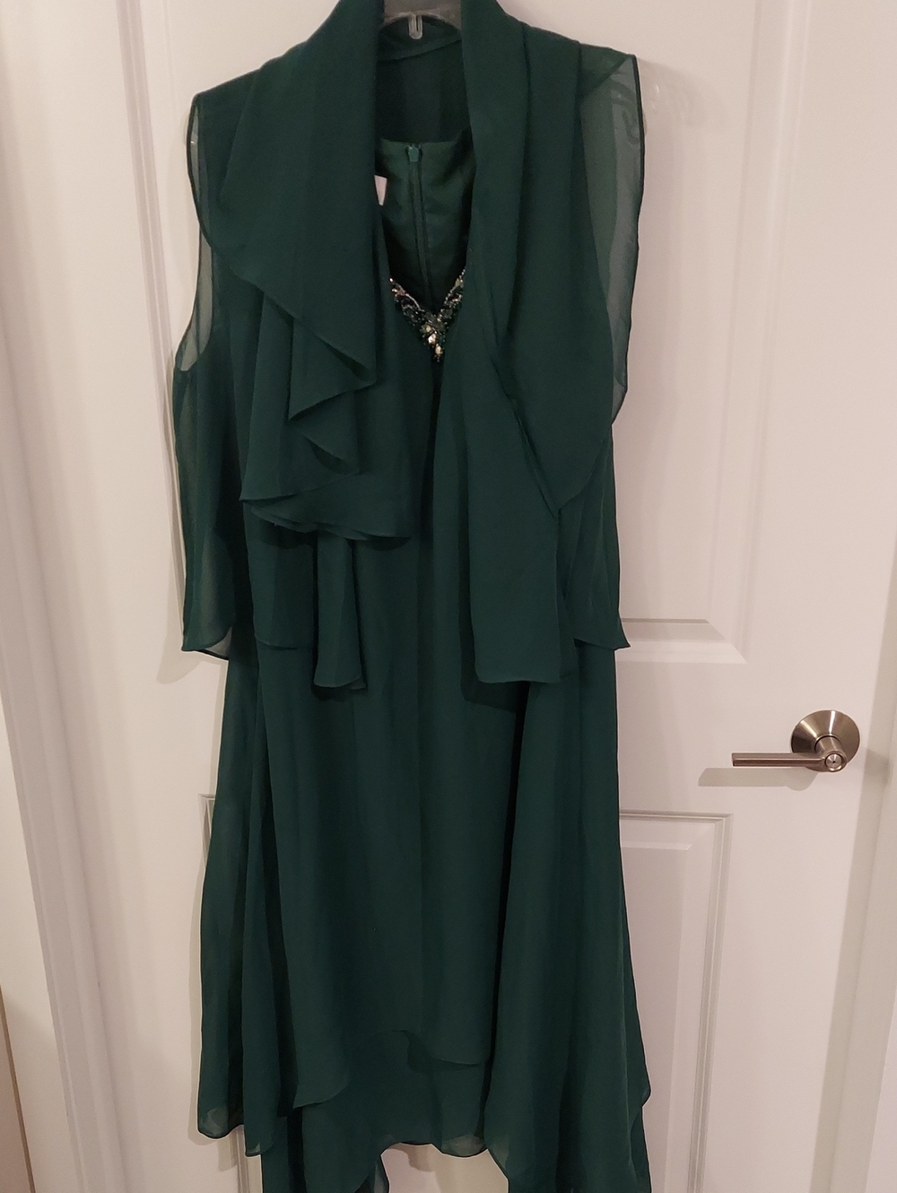 JJs House Dark Green Sleeveless Chiffon High-Low Dress with Draped Scarf